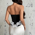 Structured Lace-Up Bodice Top with White Floral Appliqué | IMP-23-CT - Image 3