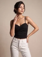 Criss-Cross Ruched Cami – Ribbed Spaghetti Strap Top | IMP-6-T