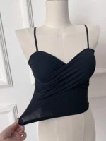 Criss-Cross Ruched Cami – Ribbed Spaghetti Strap Top | IMP-6-T - Image 2