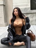 Women's Structured Sweetheart Neckline Corset Top with Wide Straps | IMP-22-CT - Image 15
