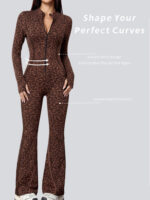 Women's Leopard Print Flared Zip-Up Jumpsuit - 108 JMP ACT - Image 3