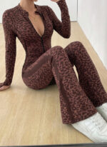 Women's Leopard Print Flared Zip-Up Jumpsuit - 108 JMP ACT - Image 6