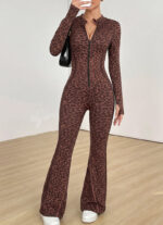 Women's Leopard Print Flared Zip-Up Jumpsuit - 108 JMP ACT - Image 5
