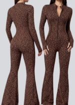 Women's Leopard Print Flared Zip-Up Jumpsuit - 108 JMP ACT