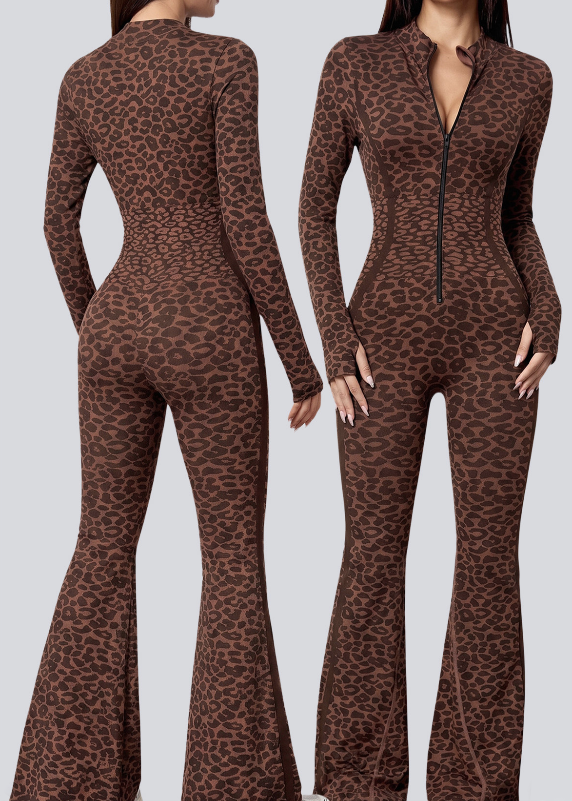 108 AB M(4) Women's Leopard Print Flared Zip-Up Jumpsuit - 108 JMP ACT - Image 1
