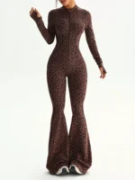Women's Leopard Print Flared Zip-Up Jumpsuit - 108 JMP ACT - Image 8