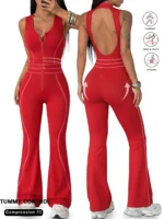 Ladies Zip-Up Backless Jumpsuit with Removable Pads - 109 JMP ACT